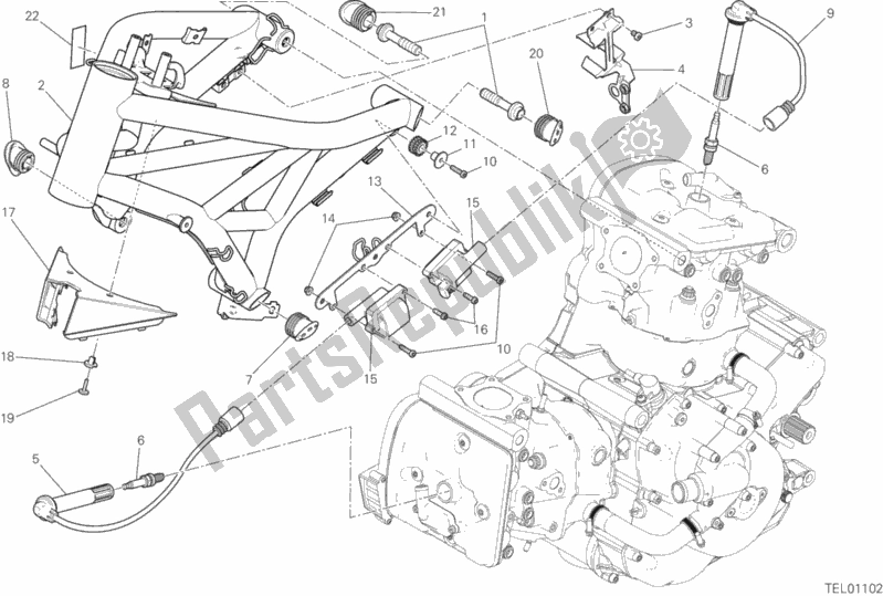 All parts for the Frame of the Ducati Monster 821 Dark 2020